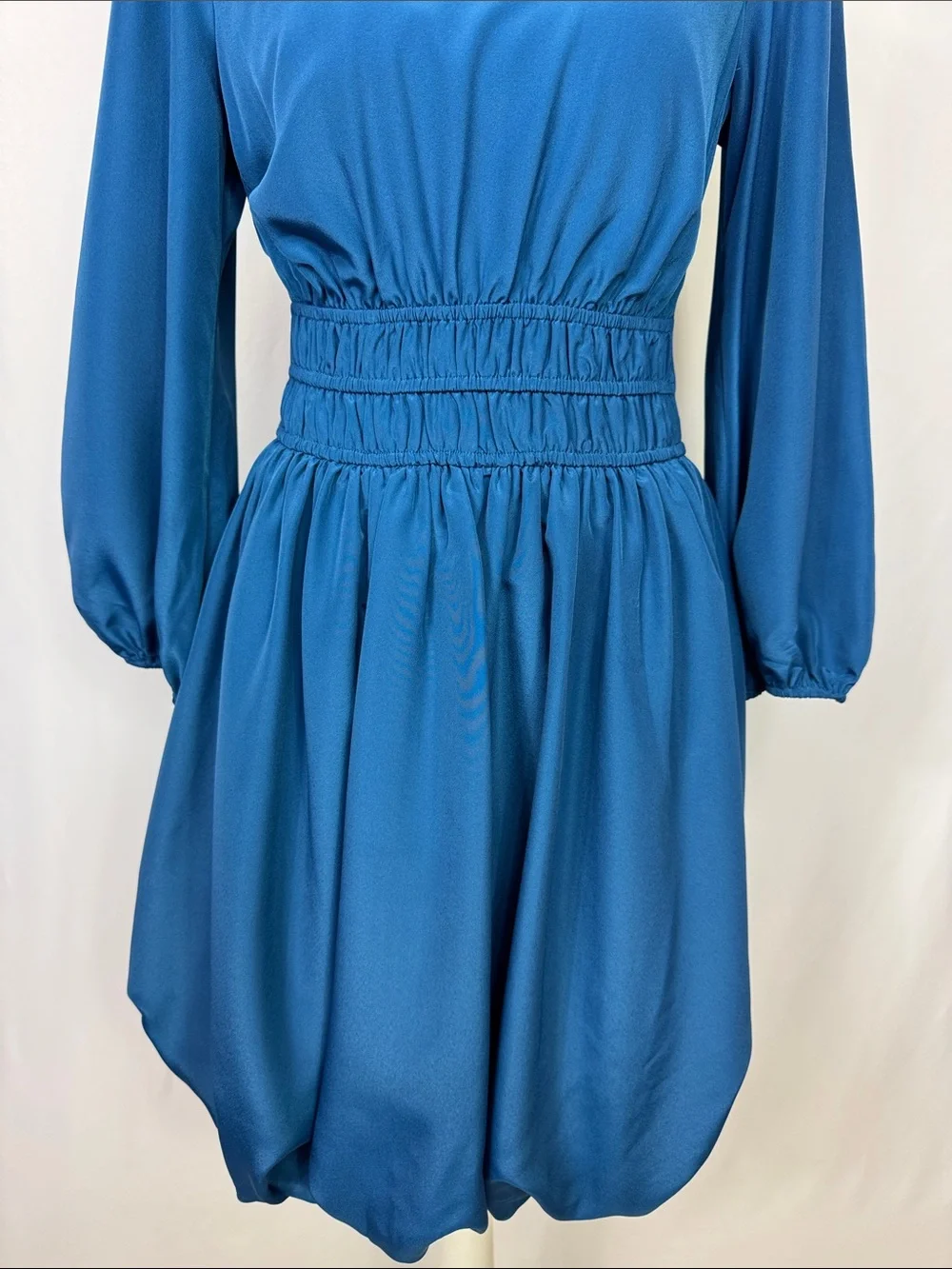 Eliza J Ballon Sleeve Crepe Fit & Flare Dress Size 8 Teal - Picture 9 of 15